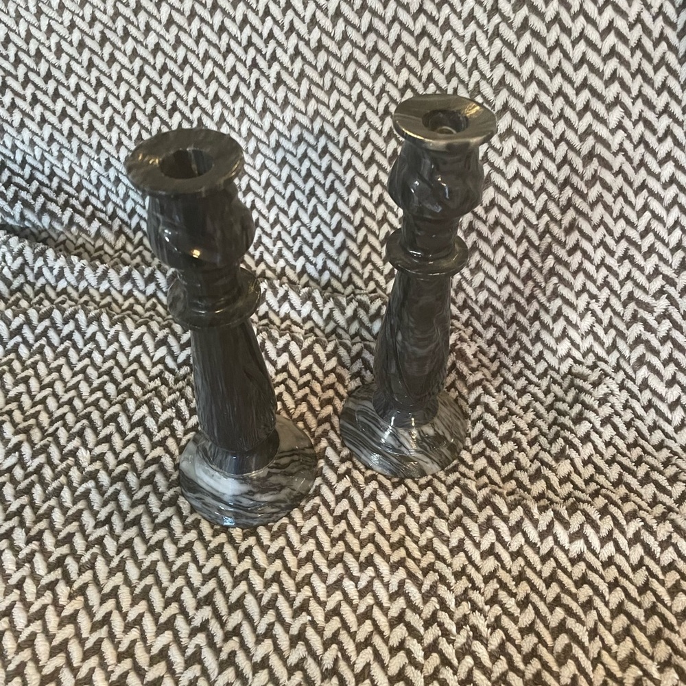 CANDLESTICKS MARBLE GRAY BLACK WHITE - Picture 3 of 7